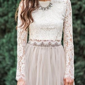 Cream Long-sleeve Lace Crop Top